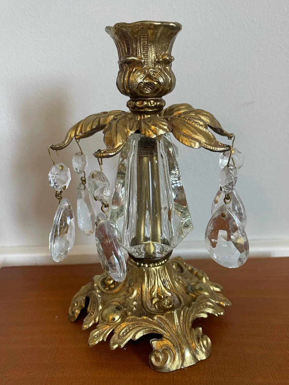 Vintage L&L WMC 1978 Hollywood Regency Gold Tone Prism Candle Holder